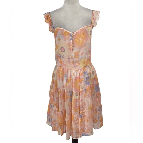 Supernatural Floral Tiered Ruffle Sleeve Chiffon Sundress NEW - Picture 3 of 8